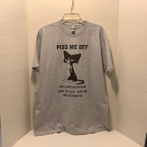 GILDAN Gray T-Shirt Size 2XL Black Cat Slogan PISS ME OFF, Etc. NWOT